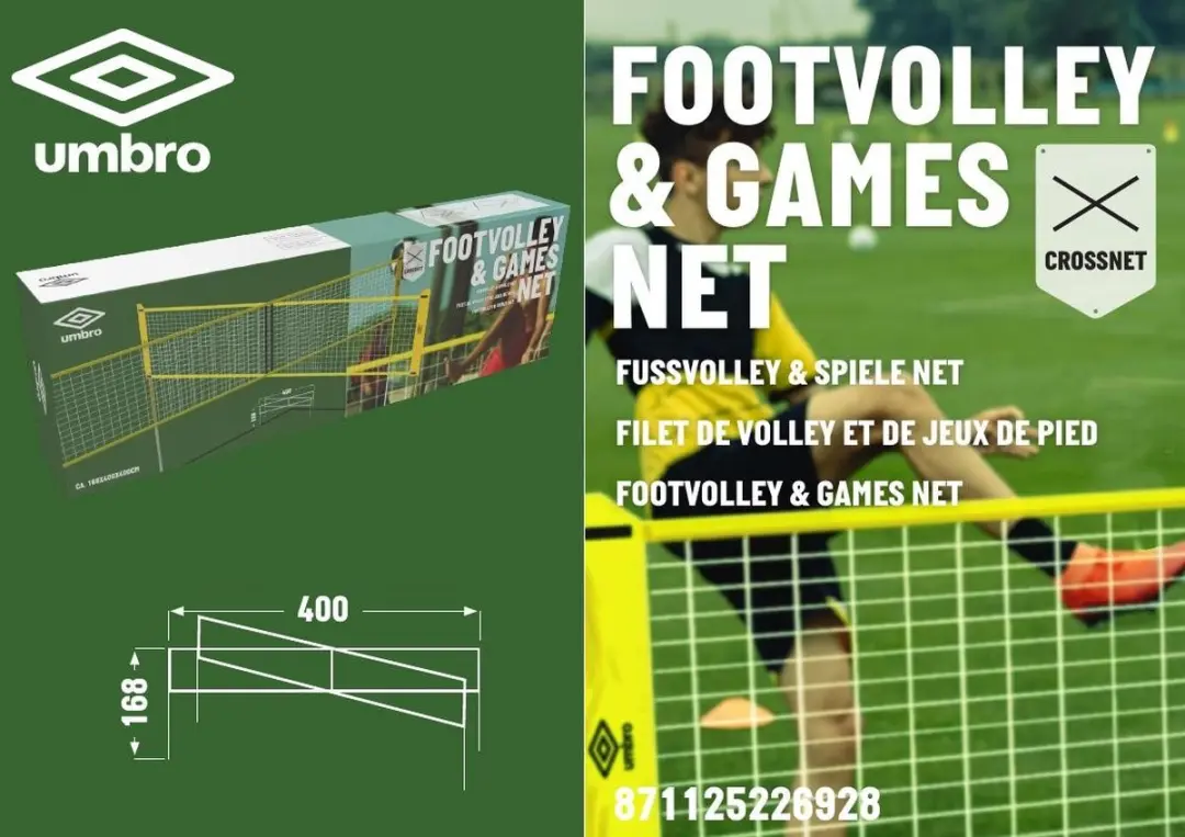 Umbro Sportnet 165cm - Volleybal/Badmintonnet - 4 Vakken - Zwart/Geel - afbeelding 3 van 6