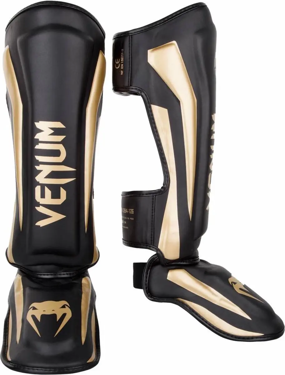 Venum Elite Kickboks Scheenbeschermers - Zwart/Goud L