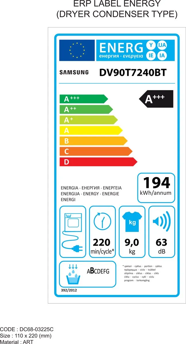 Samsung DV90T7240BT Vrijstaande Wasdroger 9 kg - Wit