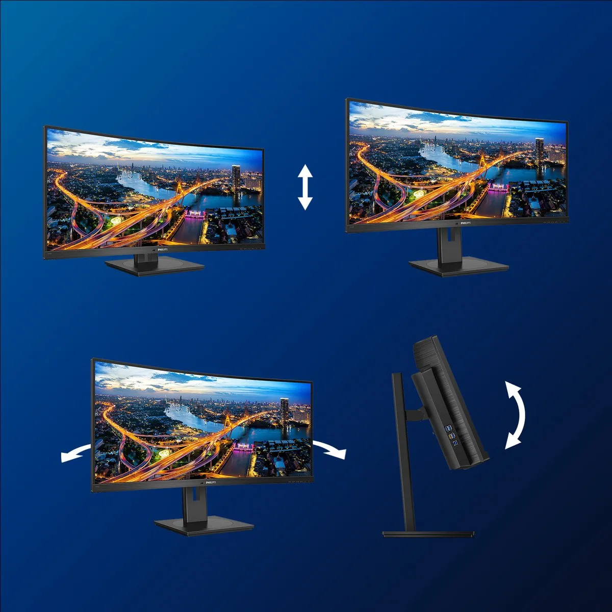 Philips 346B1C - QHD Ultrawide Monitor - USB-C 90W - KVM-Switch - RJ45 - Powersensor - Lichtsensor - 34 Inch - 100hz