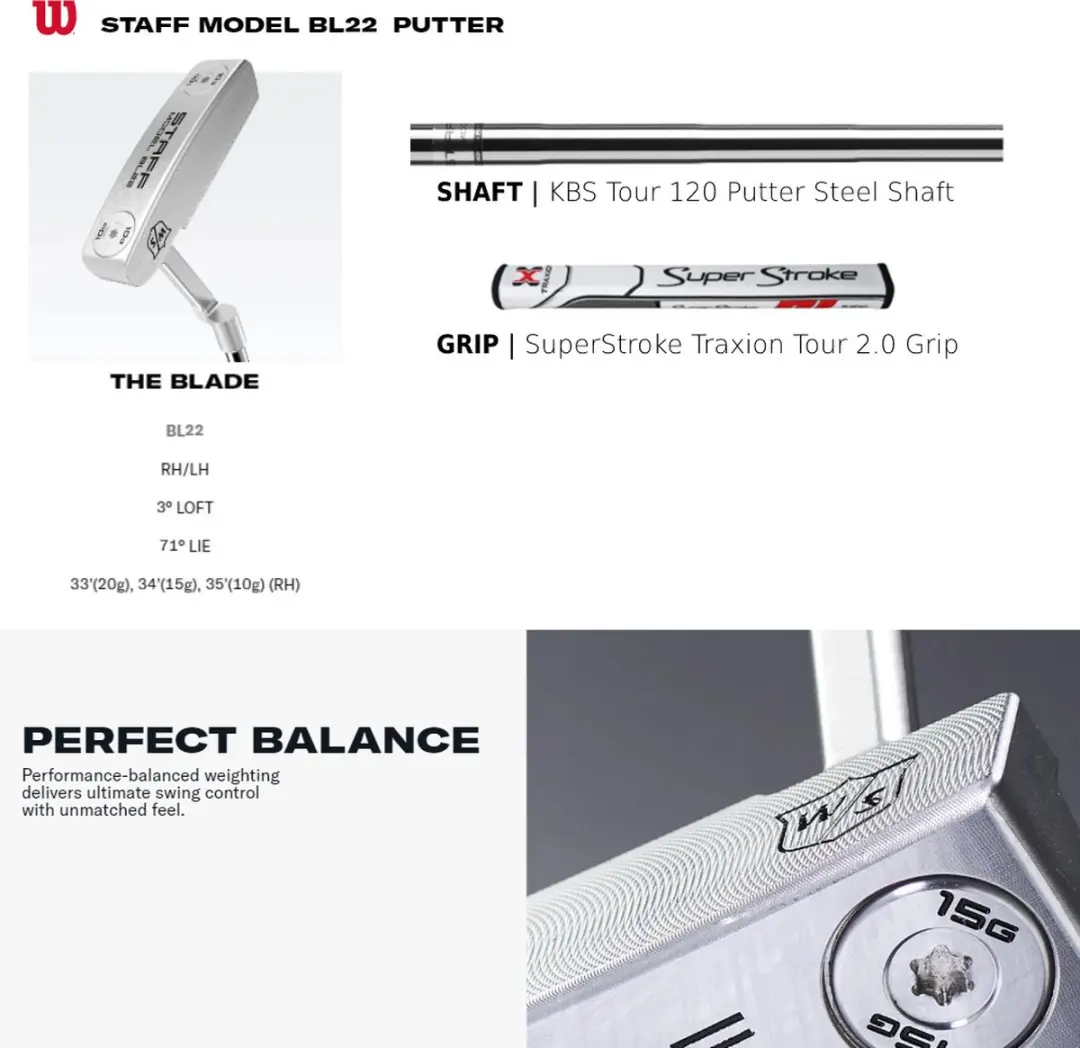 Wilson Staff Model BL22 Blade Putter 2023 - 34 inch - Zilver