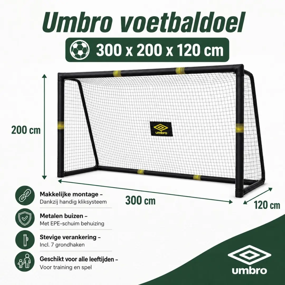 Umbro Voetbaldoel 300x200x120cm - Zwart/Geel