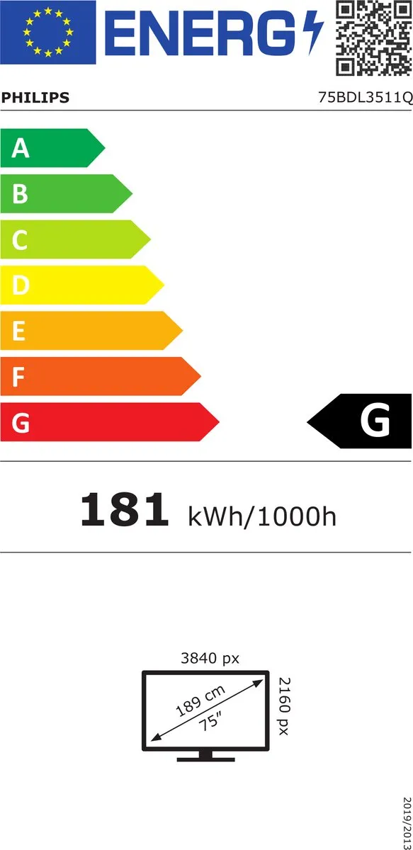 Philips Signage Solutions 75BDL3511Q/00 Digitale Signage Monitor 75" - 4K IPS - 400 cd/m² - Zwart