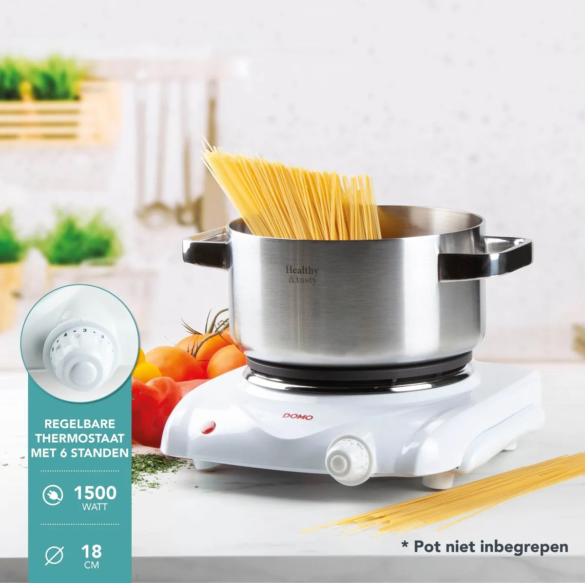 Domo DO309KP Kookplaat 1 Pit - 1500W - Wit