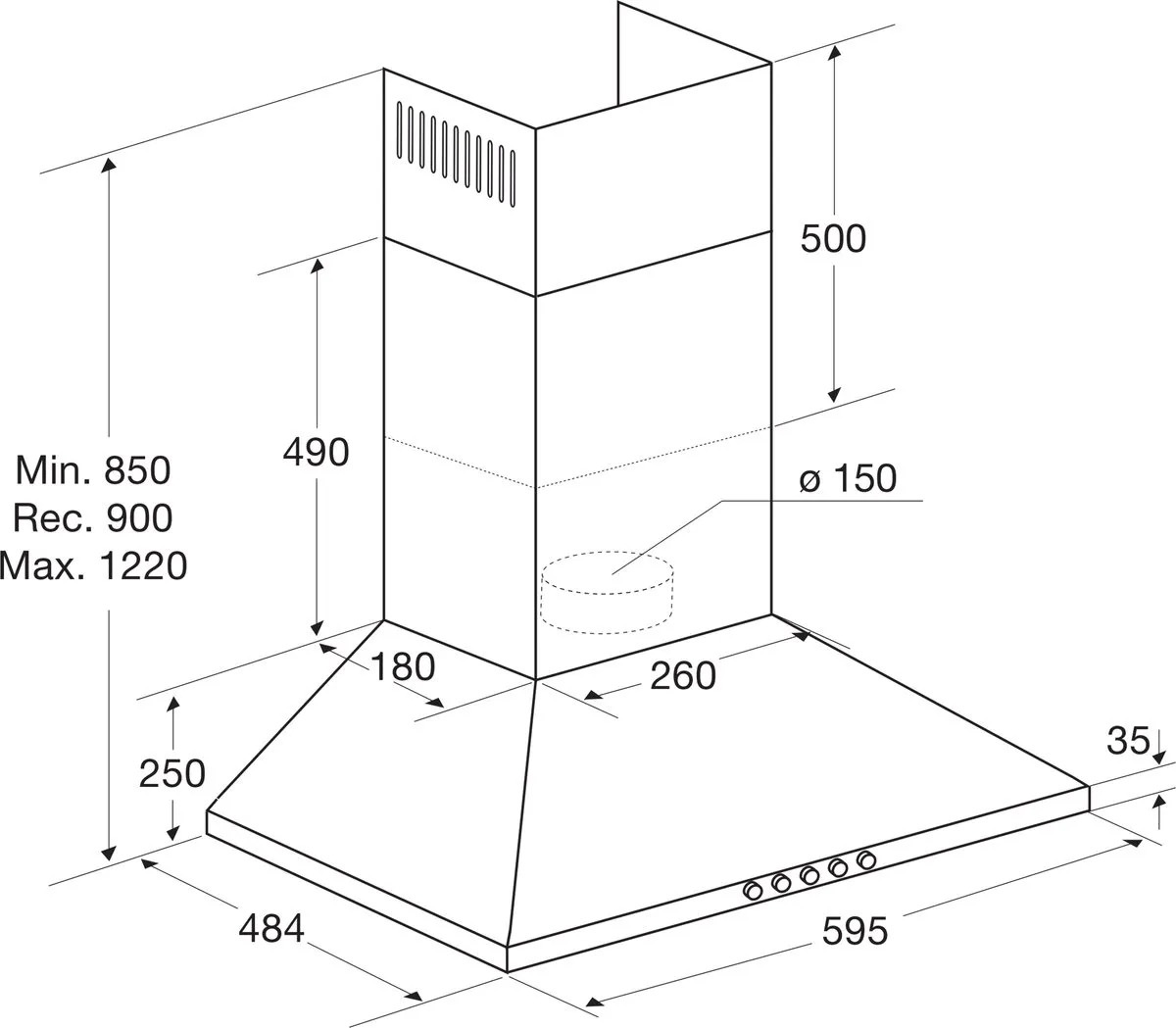 Etna AP461ZT Schouwkap 60cm - 446 m³/u - 3 standen - Matzwart