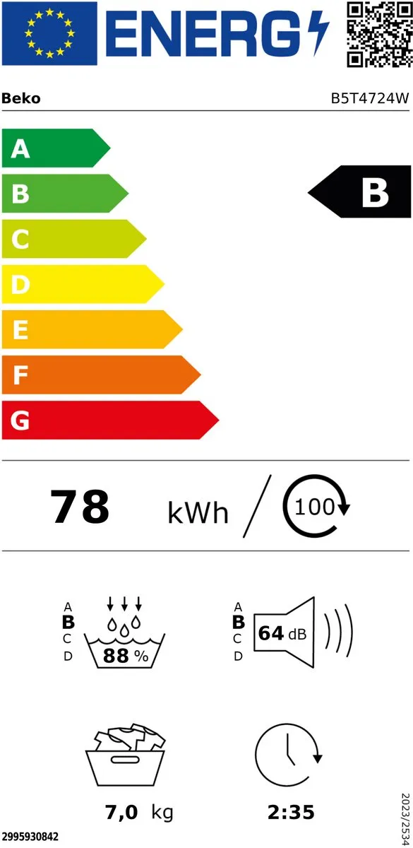 Beko B5T4724W Warmtepompdroger 7kg - Wit