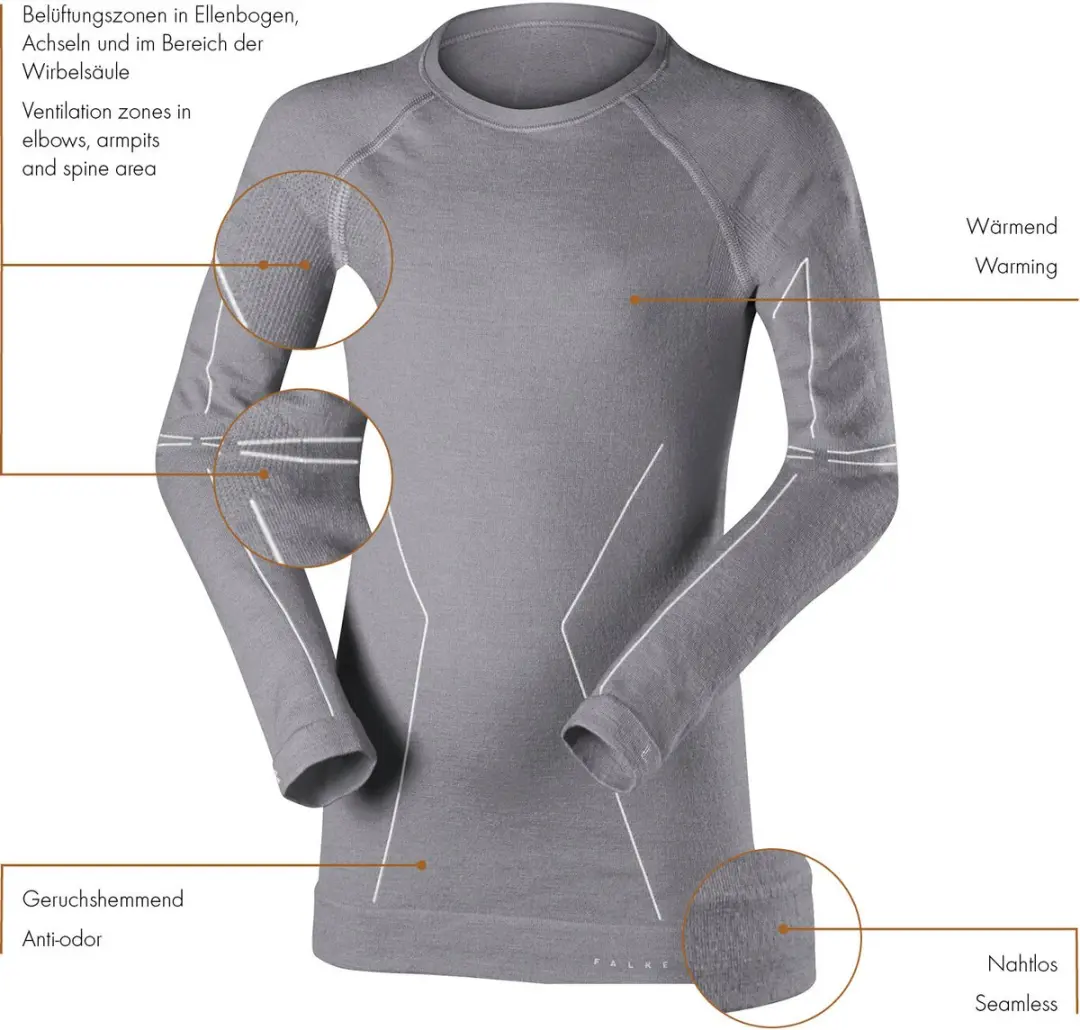 Falke Wool-Tech Kinder Shirt Lange Mouwen 146/152 - Grijs