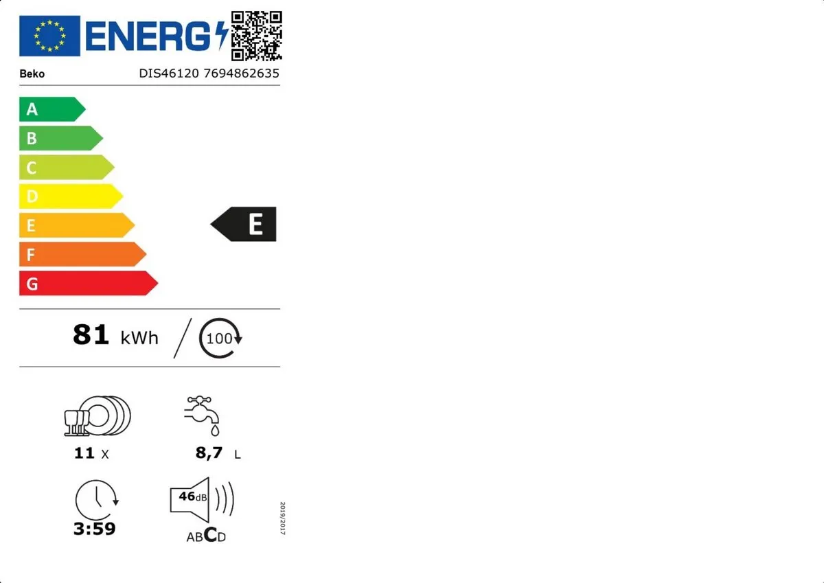 Beko DIS46120 Inbouw Vaatwasser 11 Couverts - Wit