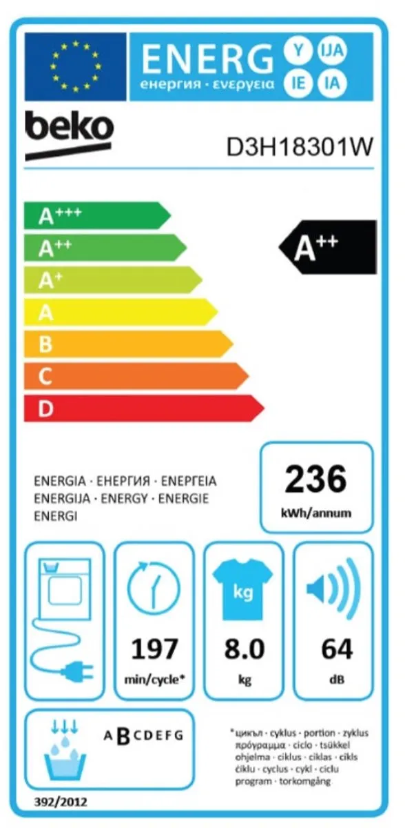 Beko D3H18301W Warmtepompdroger 8 kg - Wit - afbeelding 6 van 6