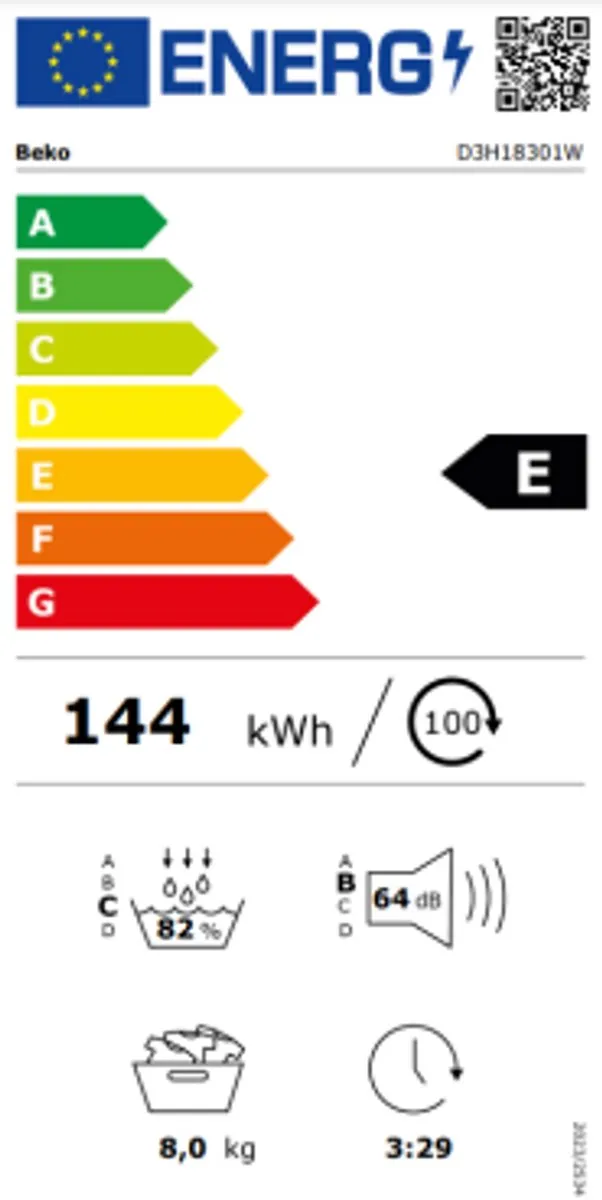 Beko D3H18301W Warmtepompdroger 8 kg - Wit