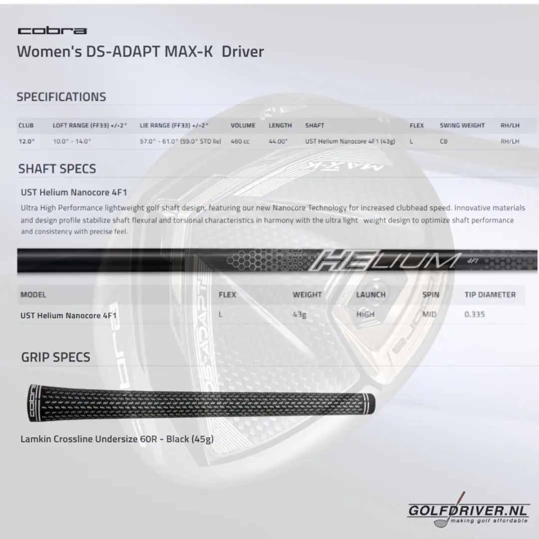 Cobra DarkSpeed Adapt Max-K Dames Driver 12° - Zwart