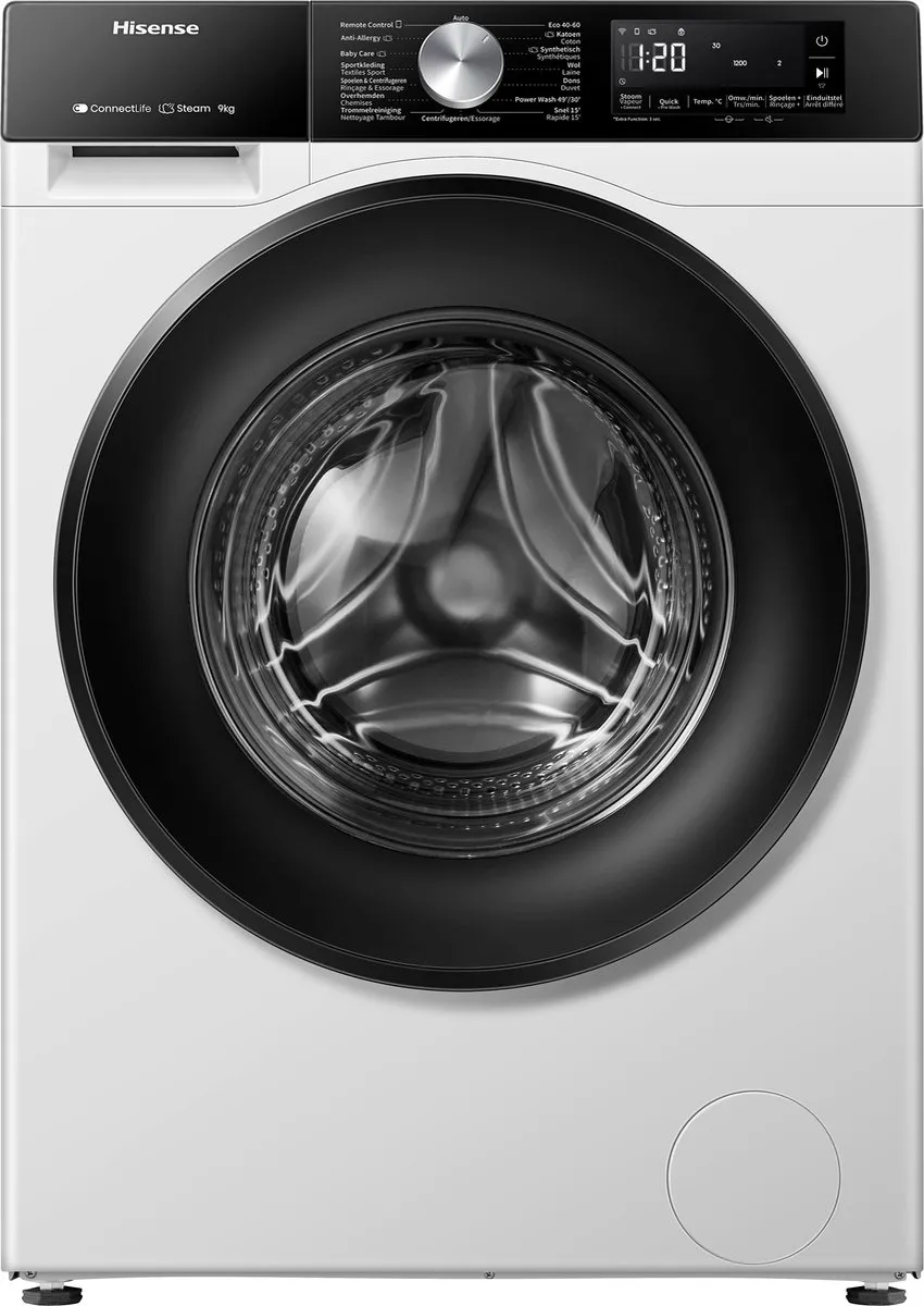 Hisense 3S Serie WF3S8043BW/BLX Wasmachine - 8kg - 1400 toeren - Wit/Zwart