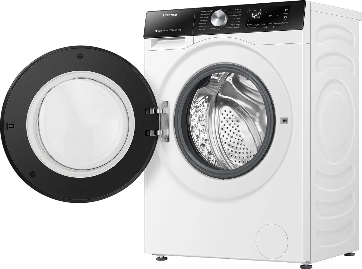 Hisense 3S Serie WF3S8043BW/BLX Wasmachine - 8kg - 1400 toeren - Wit/Zwart