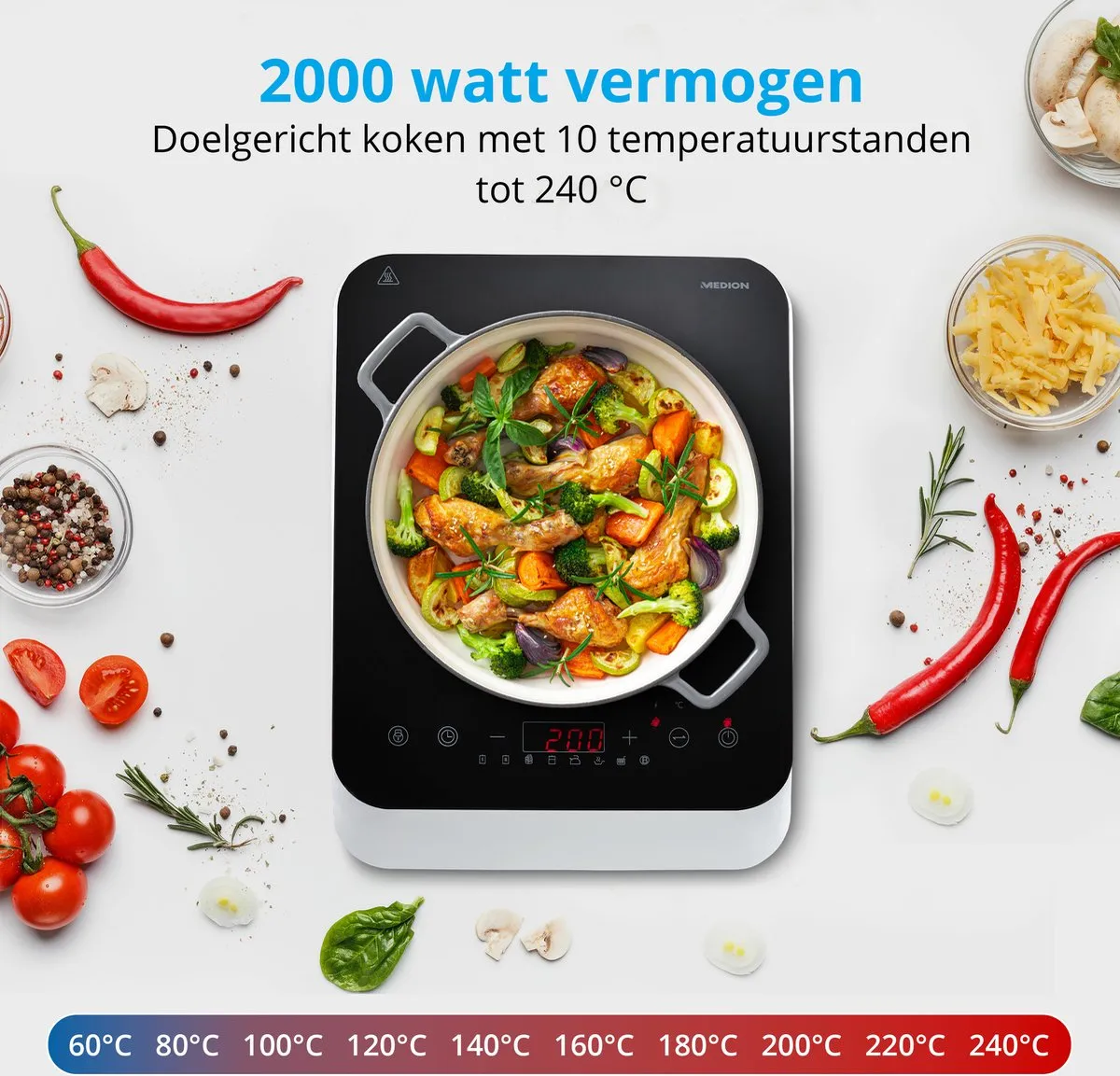 Medion MD18490 Inductiekookplaat 2000W - 2 Zones - Zwart