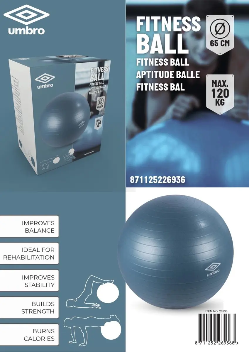 Umbro Fitnessbal 65cm - Blauw