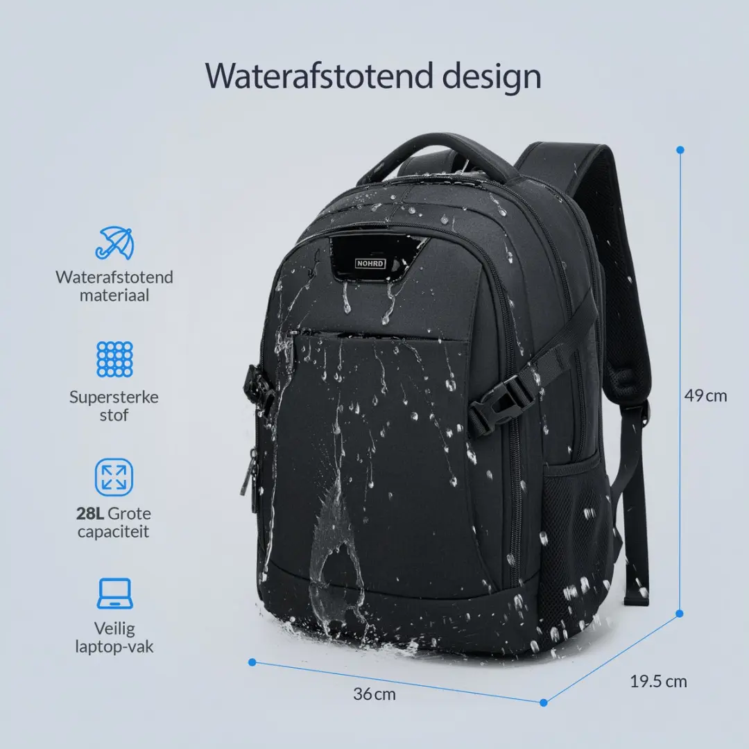 Nohrd Laptop Rugzak 15.6" - 30L - Mat Zwart