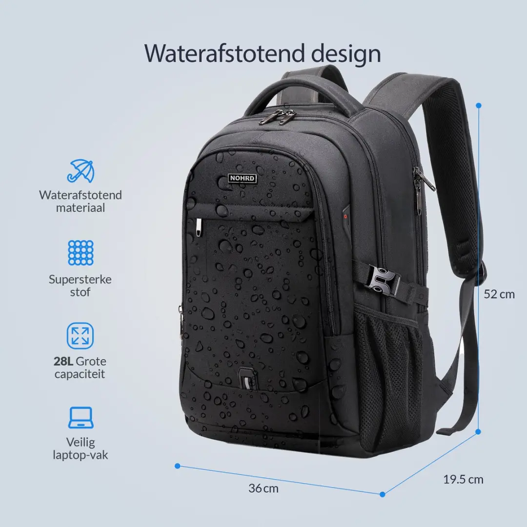 Nohrd Laptop Rugzak 17 inch 30L - Zwart