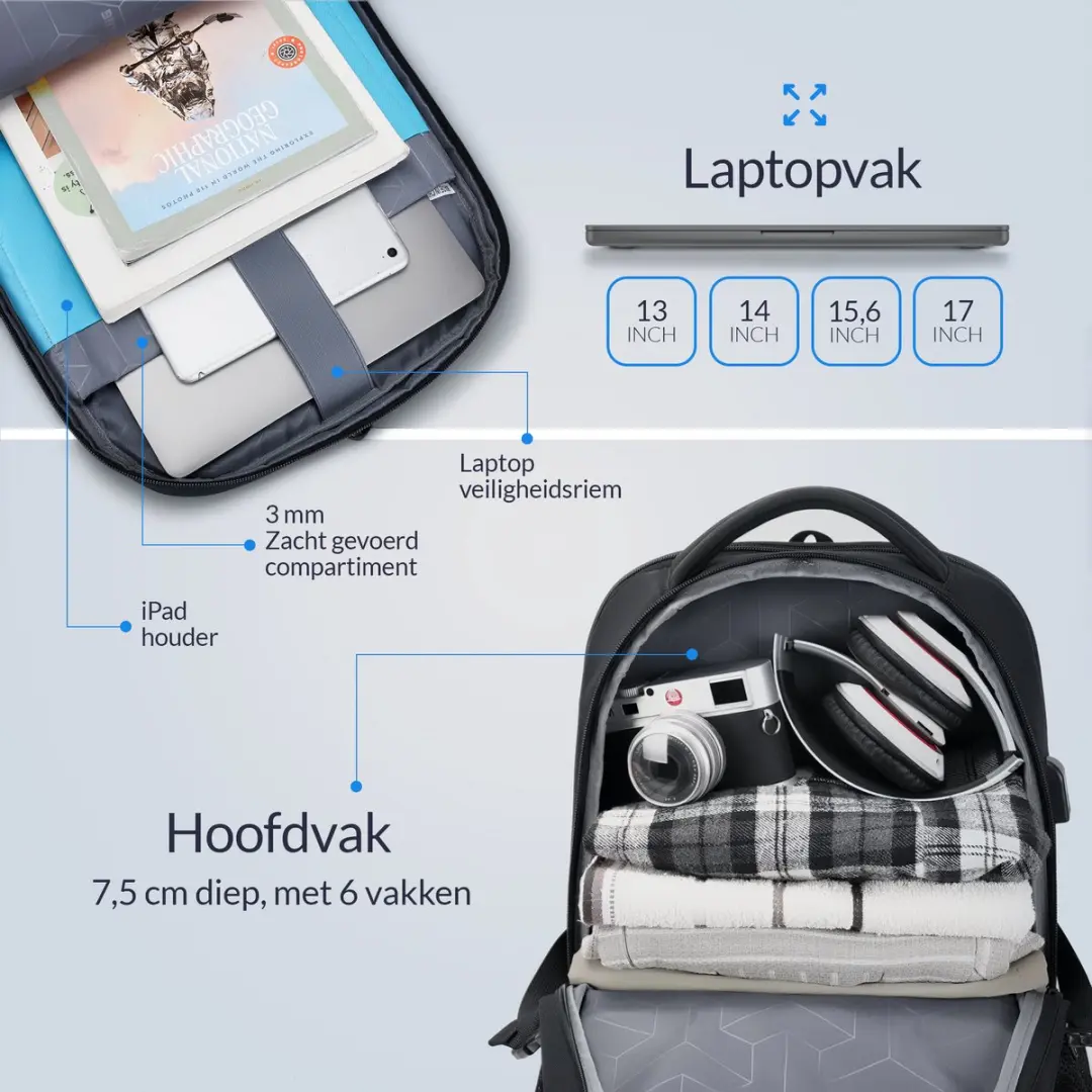 Nohrd Laptop Rugzak 17 inch 30L - Zwart