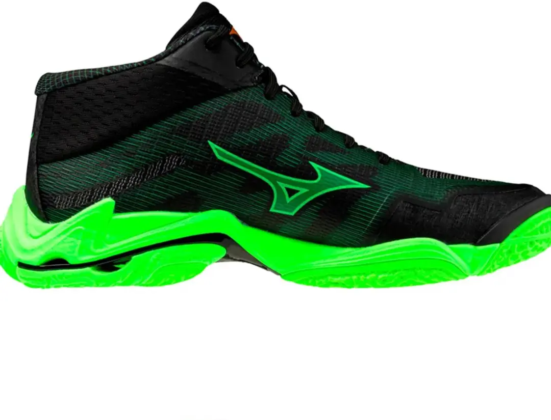 Mizuno Wave Lightning Elite Mid Sportschoenen - 44.5 - Zwart/Glowing Apple/Mandarin