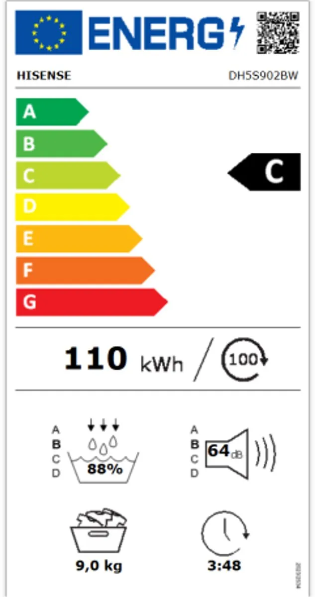 Hisense 5S Serie DH5S902BW Wasdroger met C Energielabel - Warmtepompdroger - 9kg - ConnectLife - Basket Dry