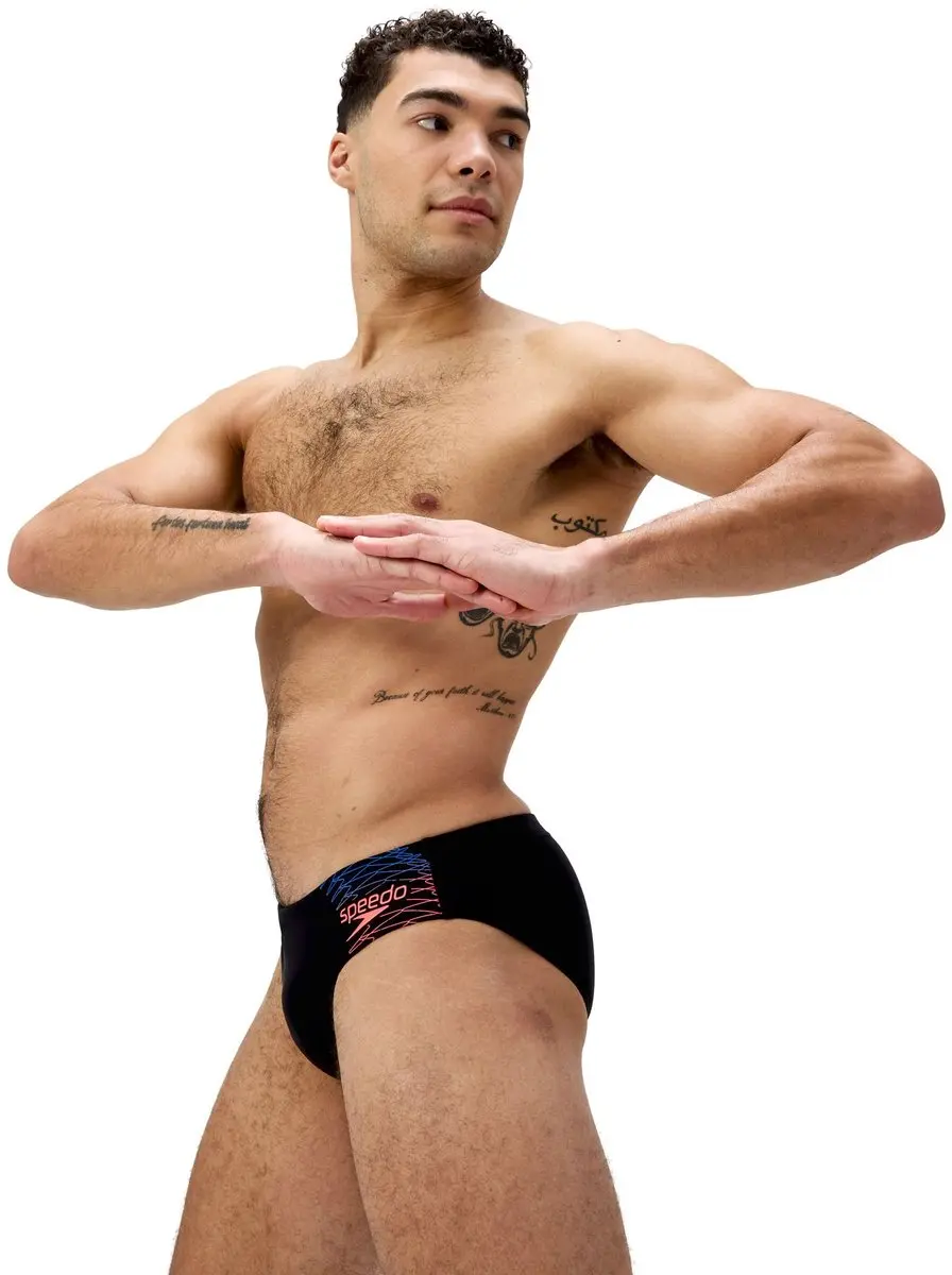 Speedo Medley Logo 7cm Brief Heren Sportzwembroek - Zwart/Oranje