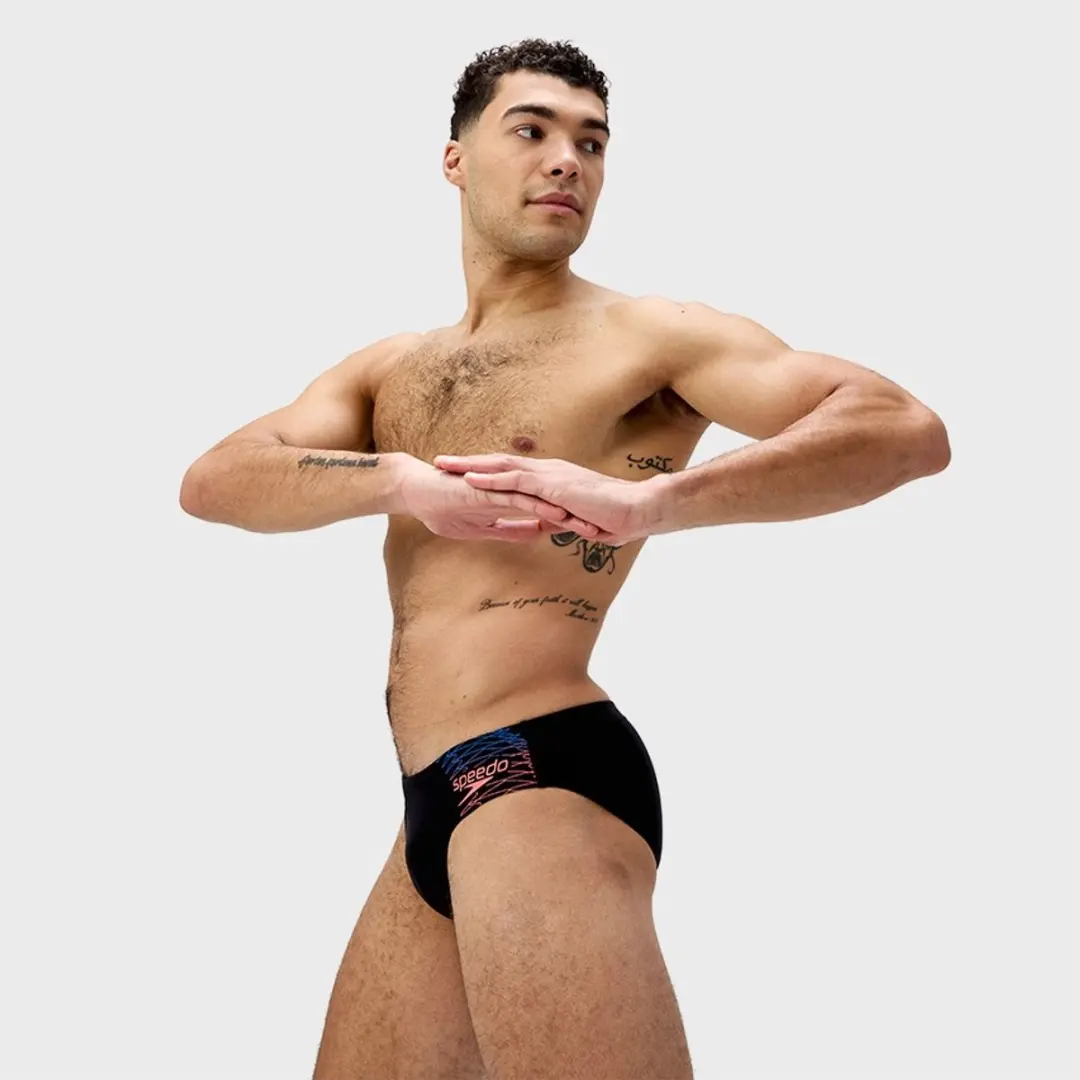 Speedo Medley Logo 7cm Brief Heren Sportzwembroek - Zwart/Oranje
