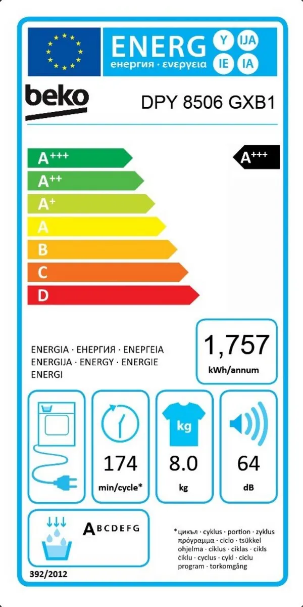 Beko DPY8506GXB1 Warmtepompdroger 8 kg - Wit