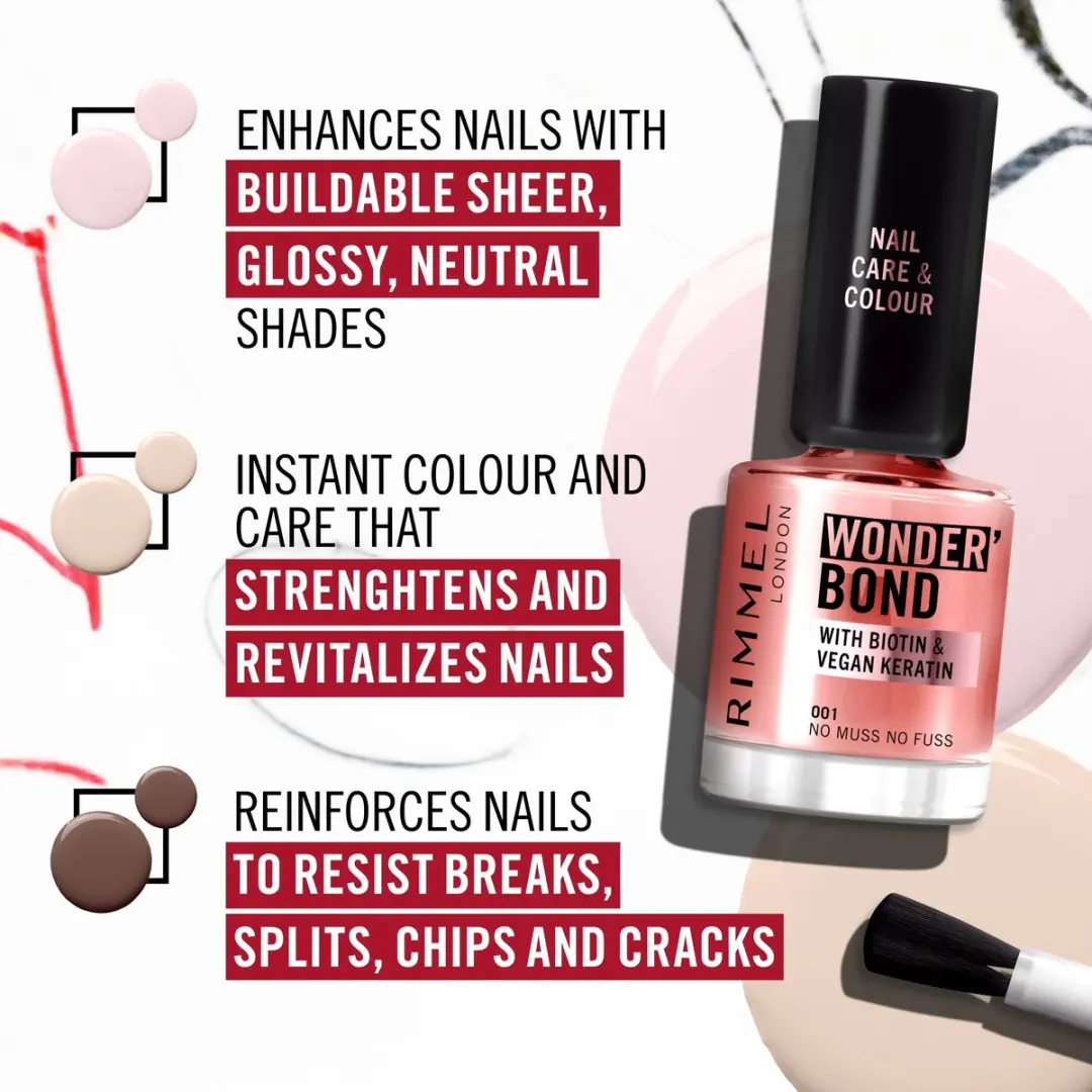 Rimmel London Wonder'bond Care+Color Nail Polish 002 - Nude - 12ml