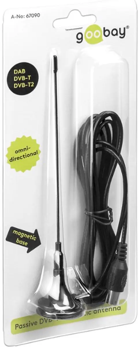 Goobay UHF/VHF/DVB-T2 Antenne 3dBi - 2m - Zwart