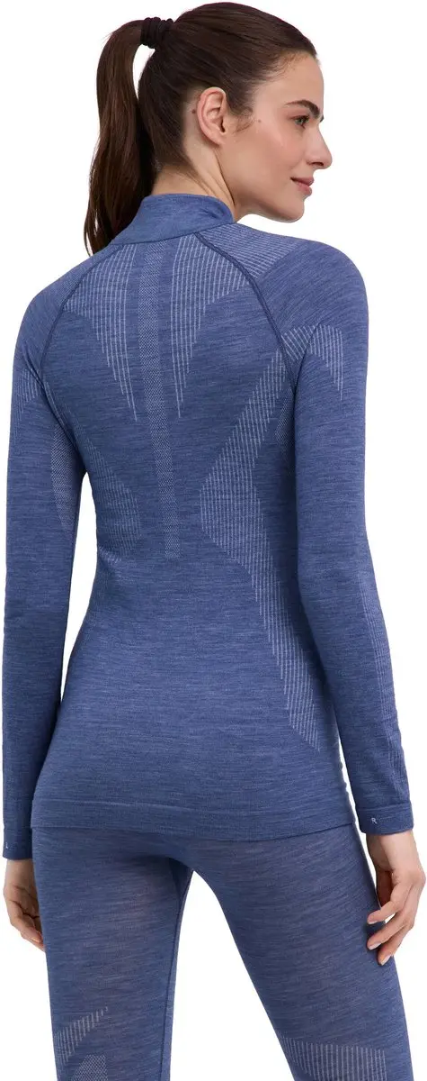 Falke Wool-Tech Zip Neck Shirt Dames - S - Blauw