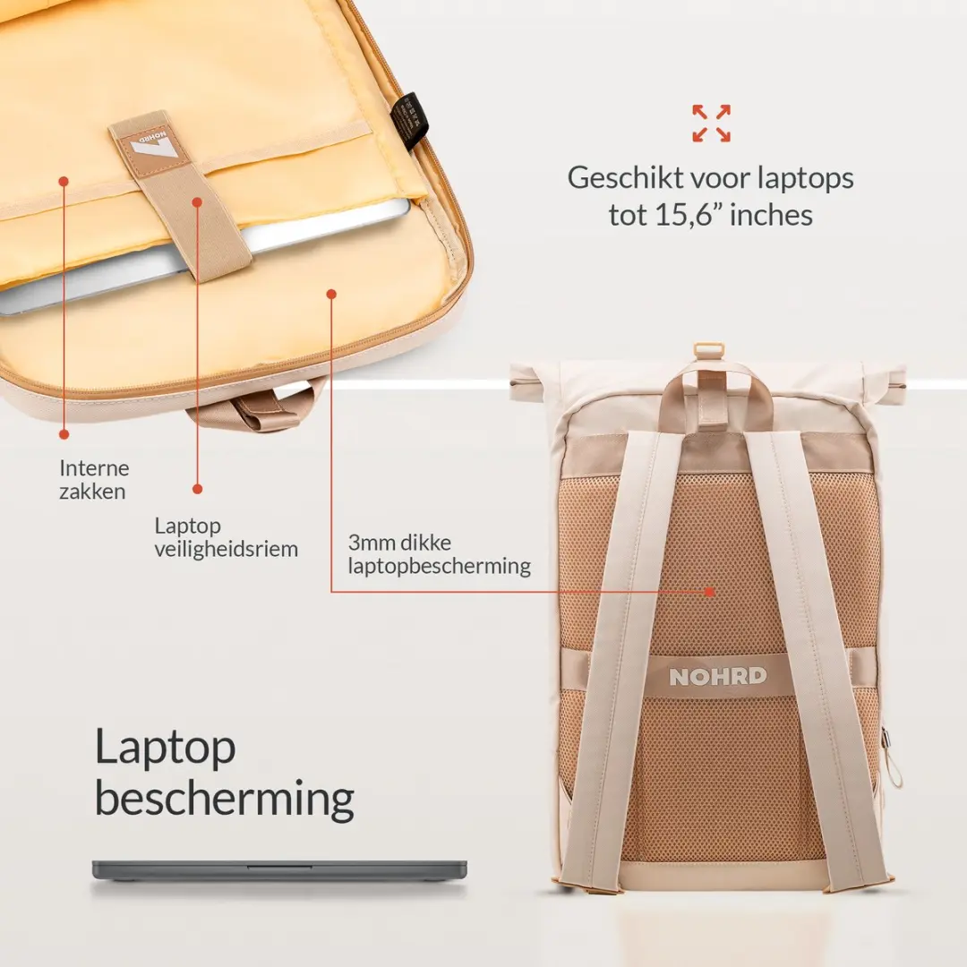 Nohrd Rolltop Laptop Rugzak 15.6" - 20-40L - Beige