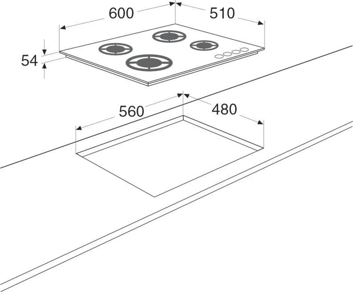 Etna KGG860ZTA Gaskookplaat 60cm - 4 Zones - Zwart