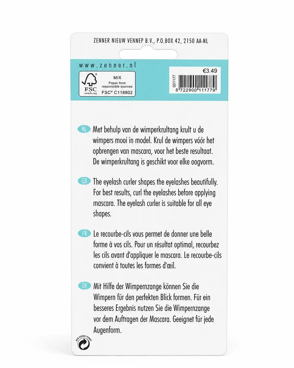 Zenner Wimperkrultang - Zilver/Zwart