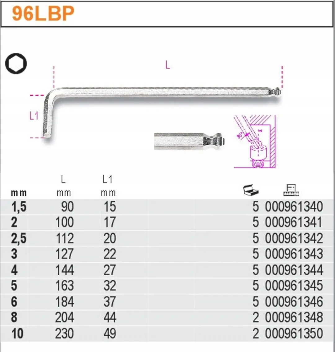 Beta Inbussleutel 10mm Kogelkop Chroom