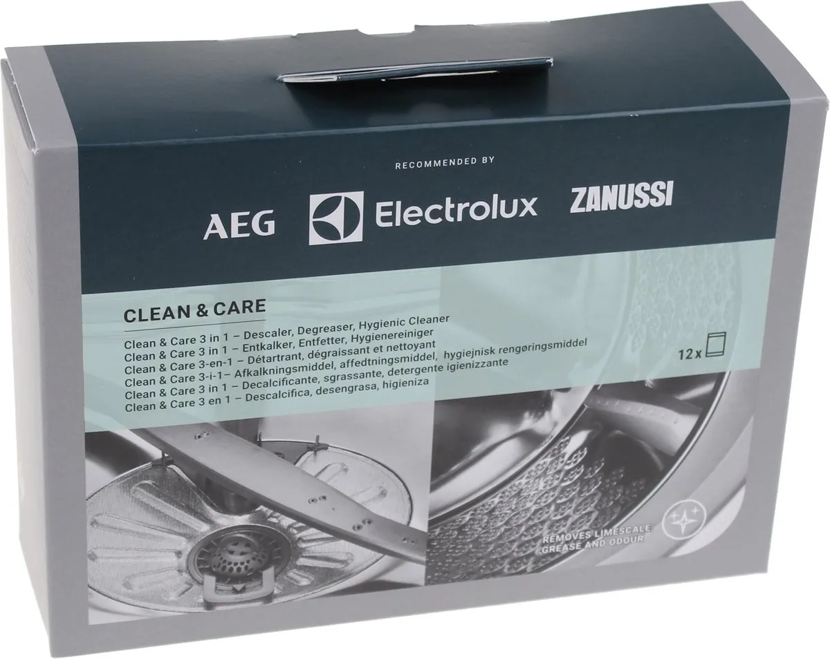 AEG 3-in-1 Ontkalker Ontvetter Hygiëne 12 Zakjes