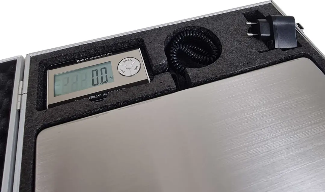 ONYX Stalen Weegkoffer 150kg - 100g - Zilver