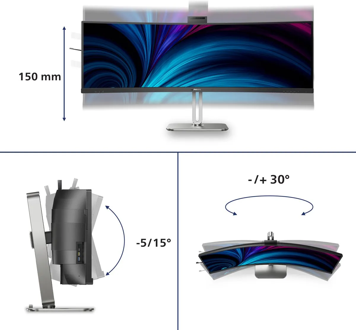 Philips 49B2U5900CH Ultrawide Monitor 49" - USB-C 100W - HDR400 - Webcam