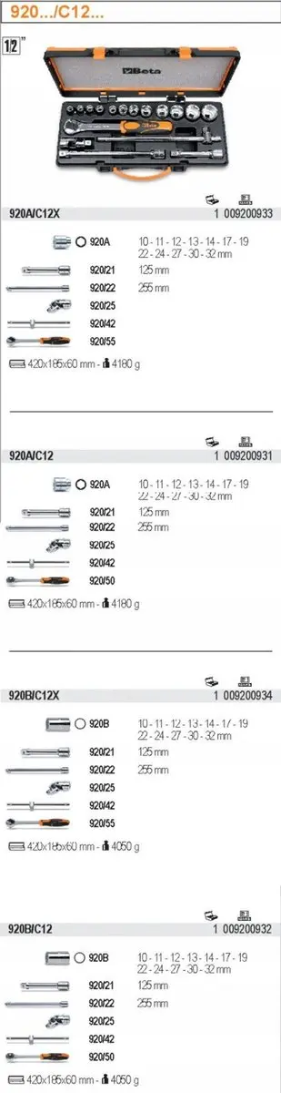 Beta Gereedschapset 1/2" Dopsleutels 17-delig
