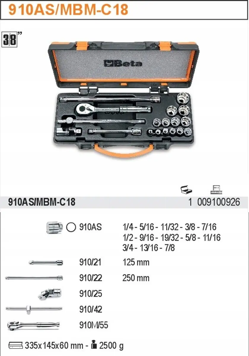 Beta 18-delige Doppenset 3/8" - Metalen koffer