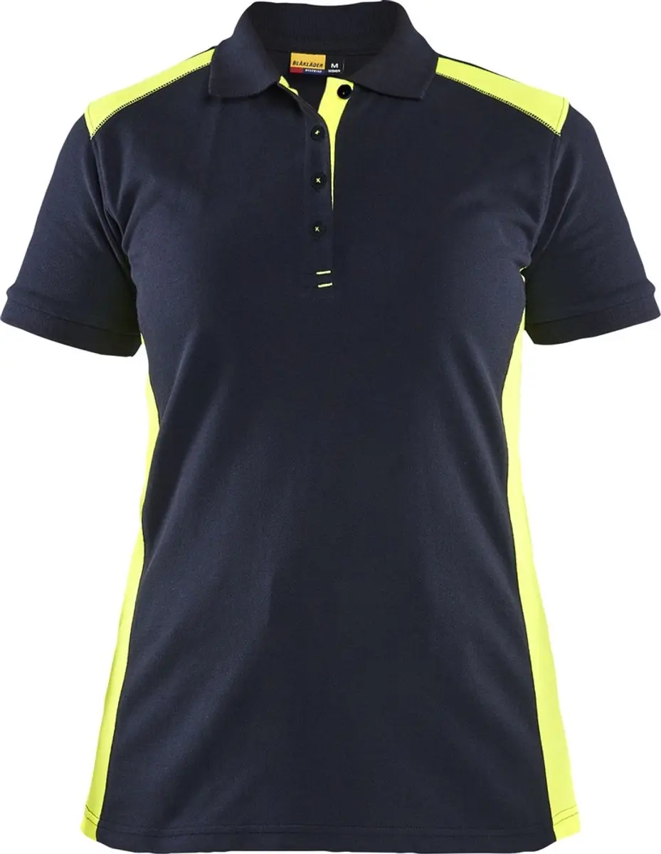 Blåkläder Dames Poloshirt Piqué 3390-1050 - Donker Marineblauw/High Vis Geel M
