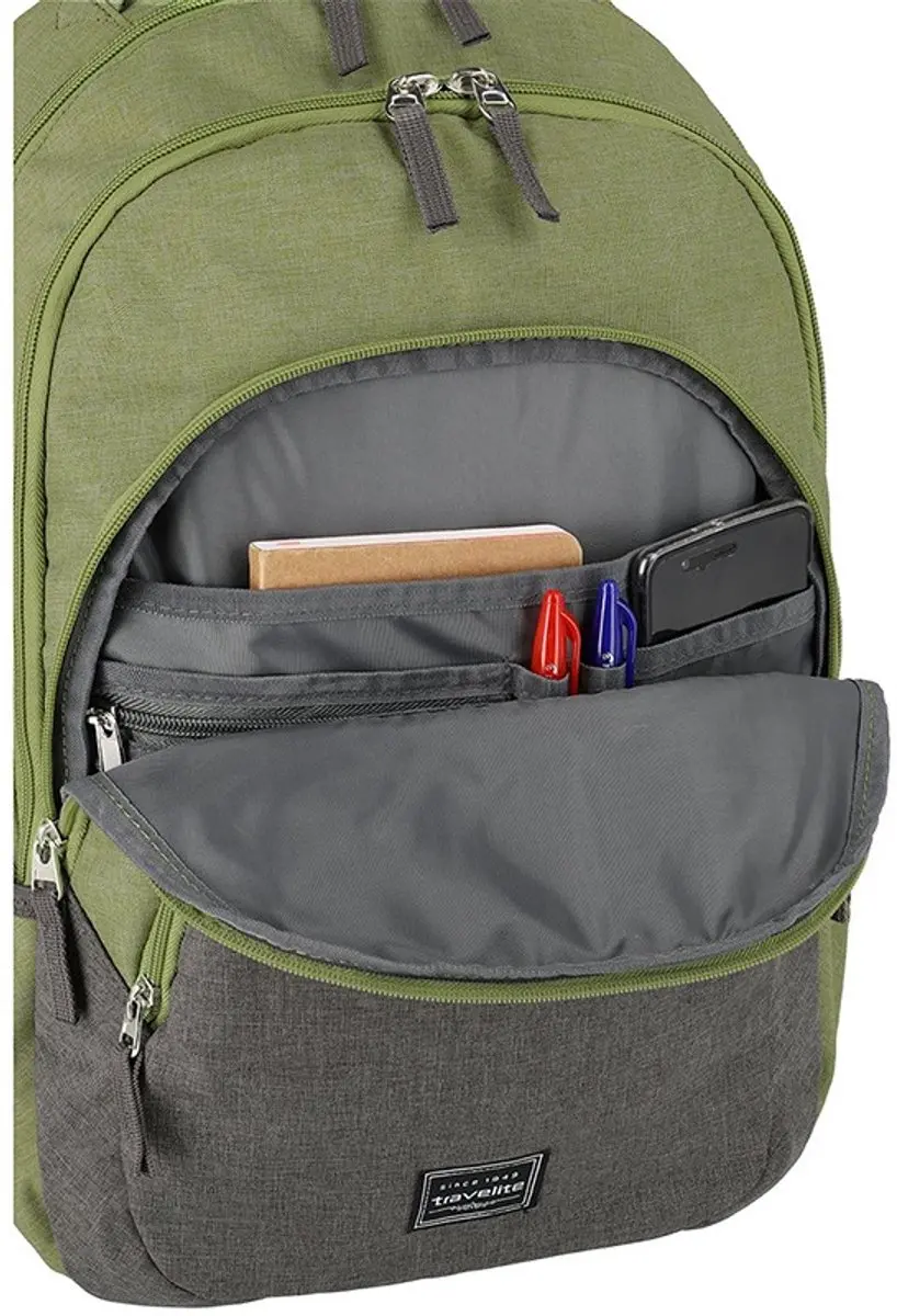 Travelite Basics Backpack 80 - 15 inch - 7 Vakken - Groen Grijs