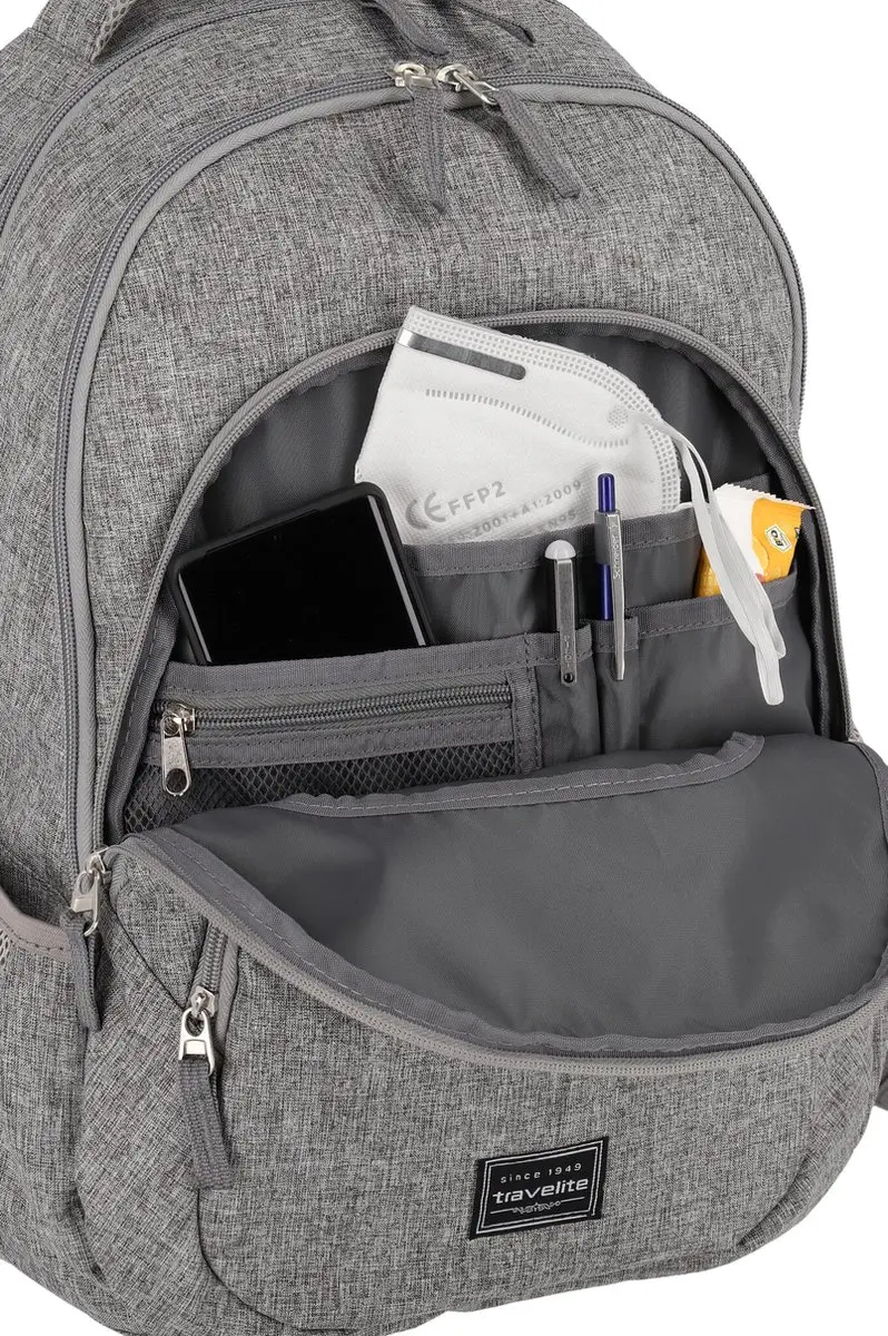 Travelite Basics Backpack 03 - 15 inch - 7 Vakken - Lichtgrijs - afbeelding 6 van 6