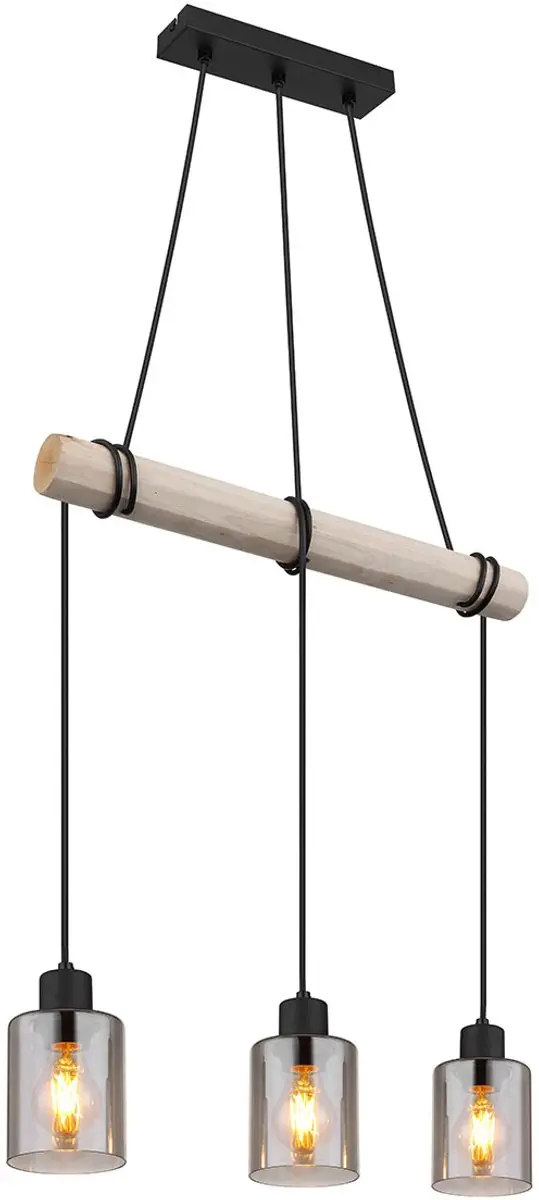 Globo Hadera Hanglamp - 3 Lichtpunten - E27 - Naturel Zwart - afbeelding 5 van 6