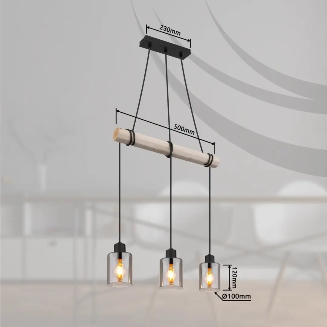 Globo Hadera Hanglamp - 3 Lichtpunten - E27 - Naturel Zwart - afbeelding 2 van 6