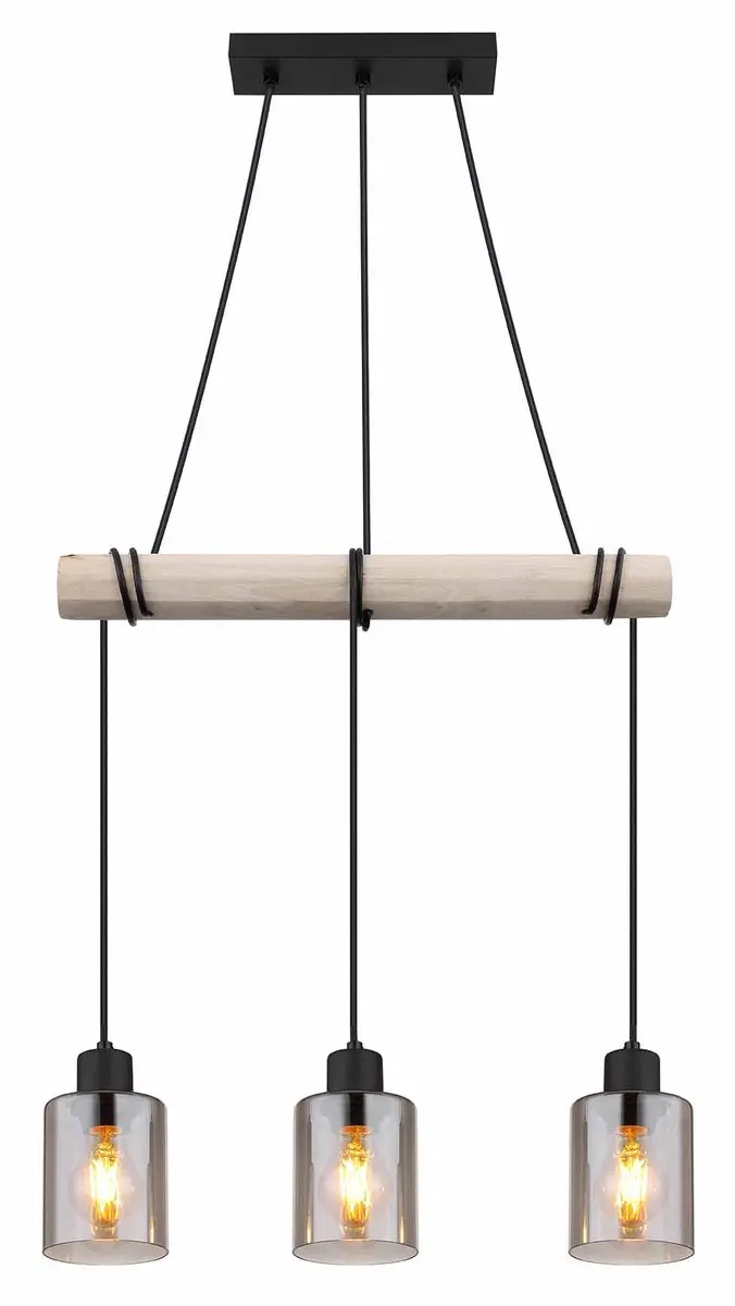 Globo Hadera Hanglamp - 3 Lichtpunten - E27 - Naturel Zwart - afbeelding 3 van 6