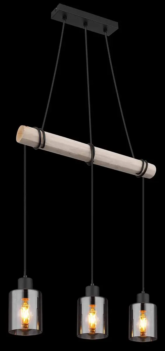 Globo Hadera Hanglamp - 3 Lichtpunten - E27 - Naturel Zwart - afbeelding 4 van 6