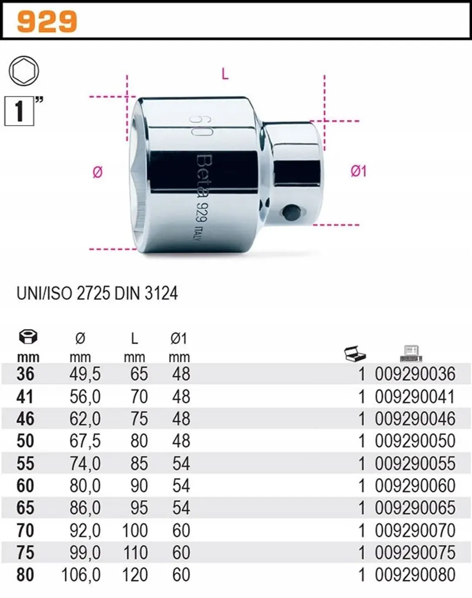 Beta Dop 1'' 75mm Zesthoekig Gereedschap 929A/75