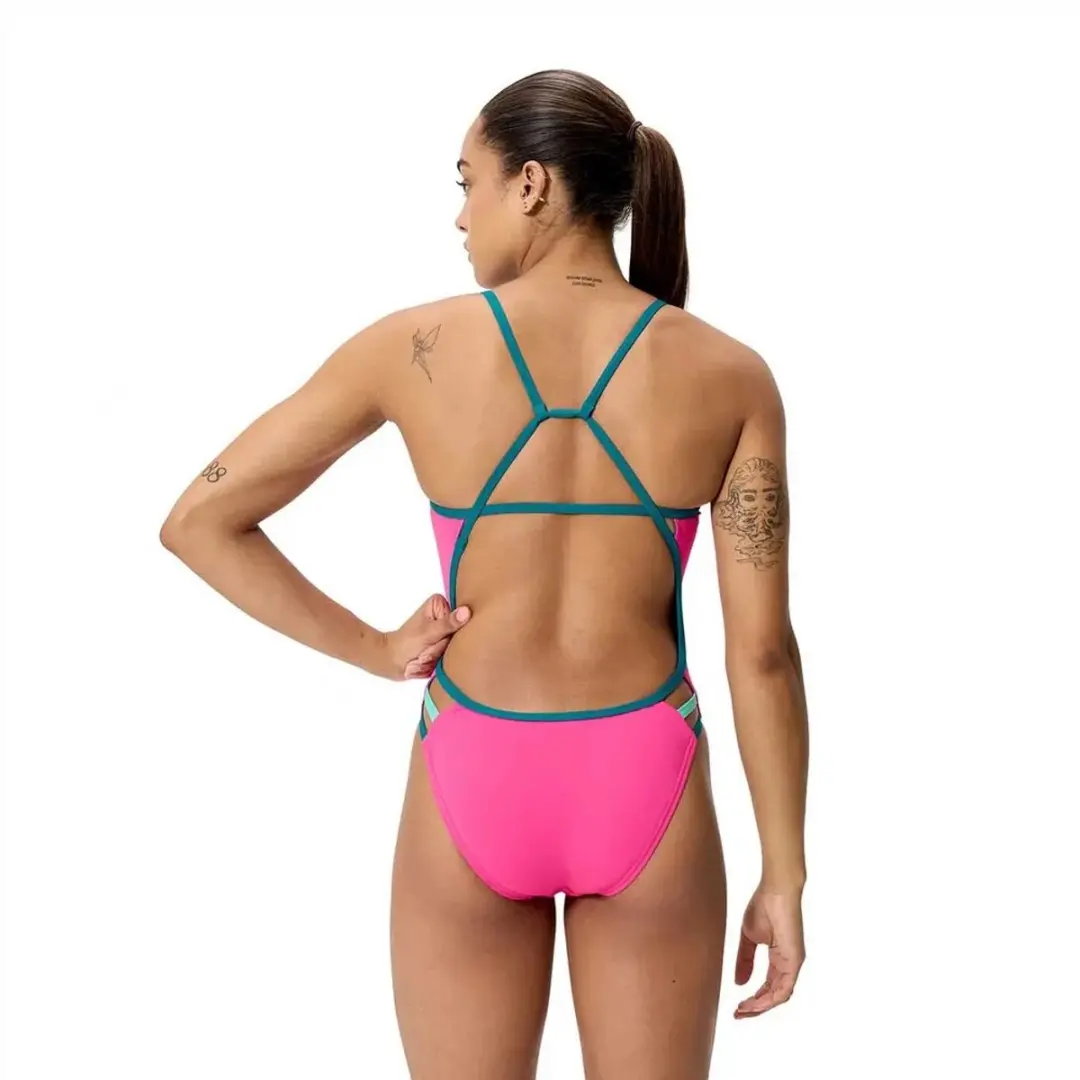 Speedo Dames Badpak Powerback Placement Print - 38 - Zwart/Blauw