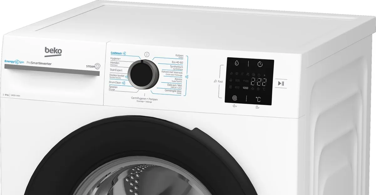 Beko BM3WFT3841W EnergySpin Wasmachine 8 kg - Wit