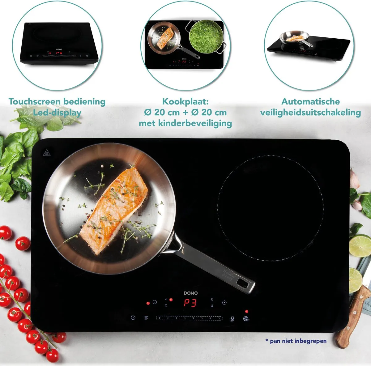 Domo DO333IP Inductie Kookplaat 2 Pits - 3500W - Zwart